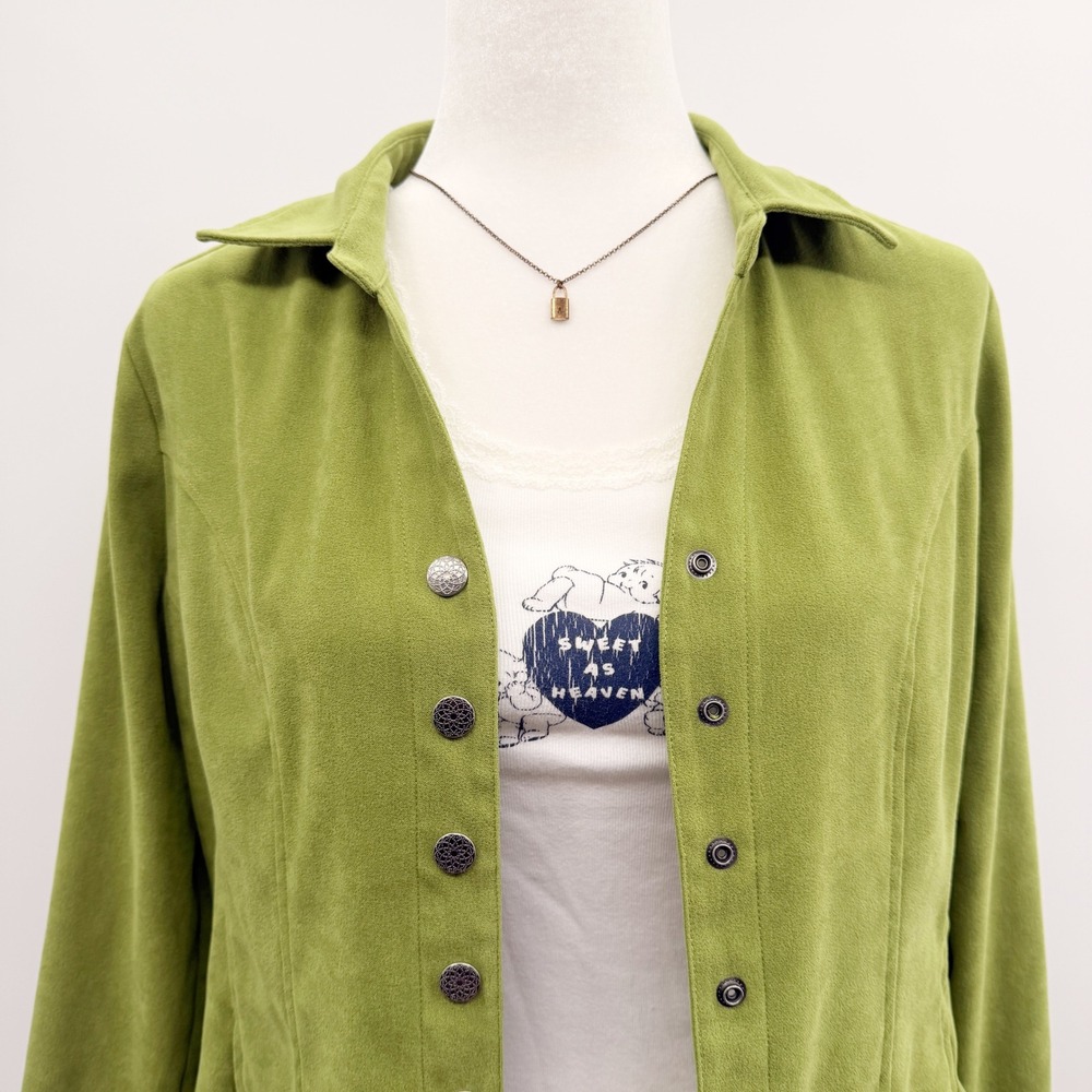 Vintage 90s Faux Suede Snap Front Shacket in Moss Green Size Small - Picture 5 of 7